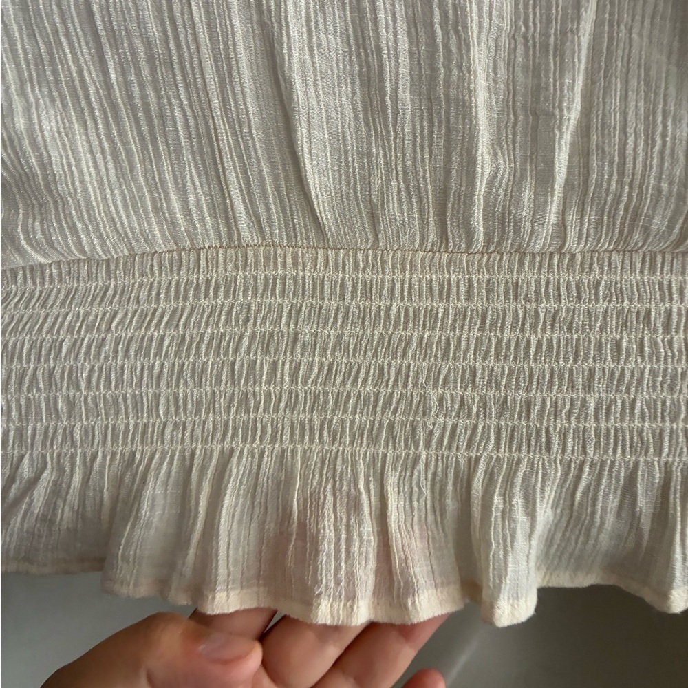 E&M Elegant High Neck Cream Blouse Lace with Black Tie Accent M - Picture 10 of 16